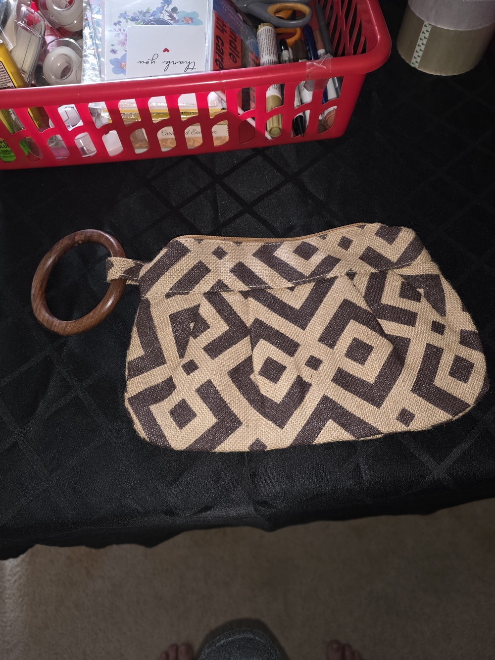 Mud Pie Geometric Woven Wristlet Clutch in Tan and Brown